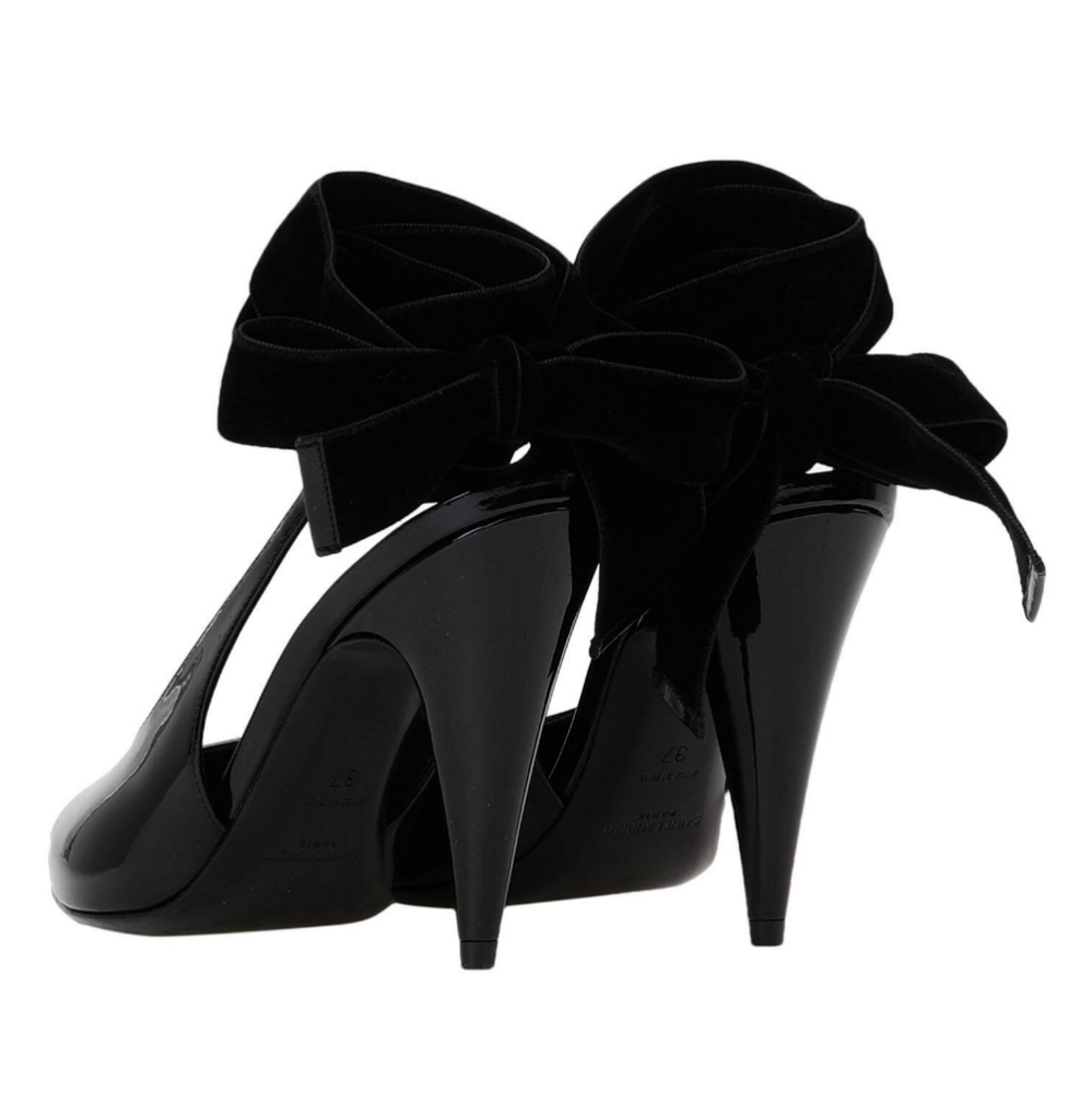 Saint Laurent Patent Leather Slingback Pointed Toe Lace Up Pumps Size 38.5 - Picture 3 of 12